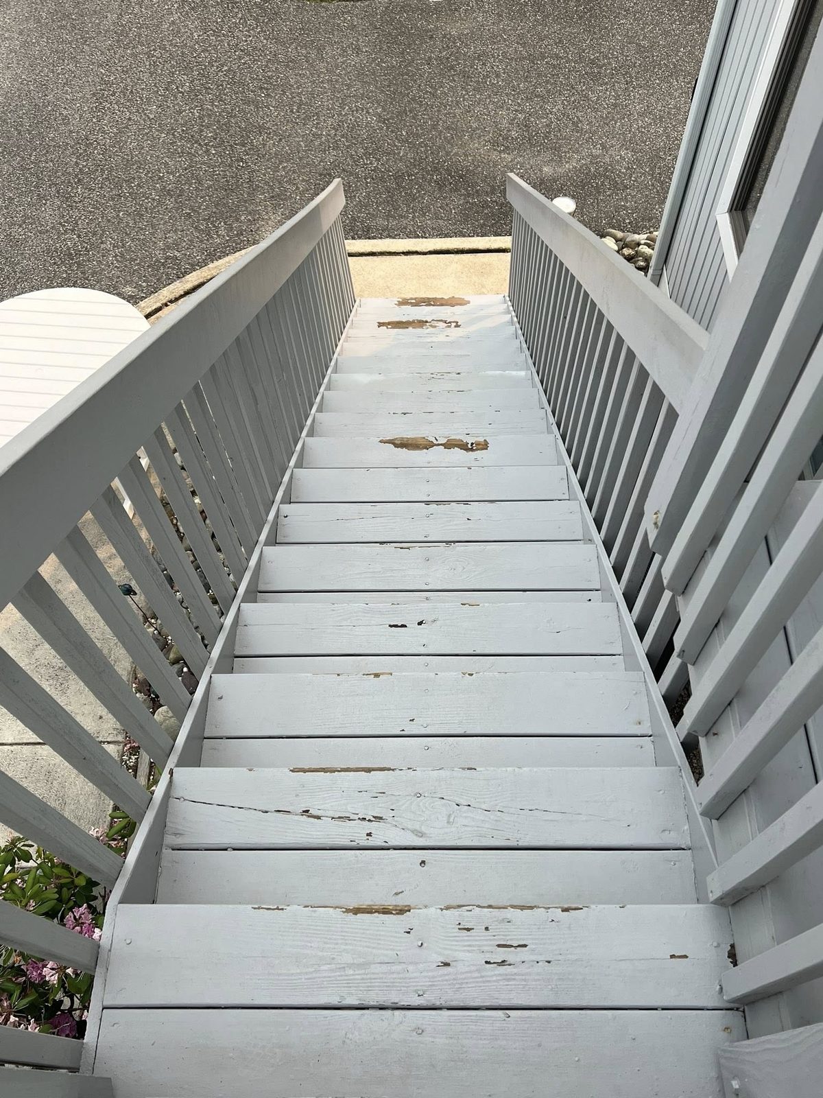 Before: stairs with peeling gray paint
